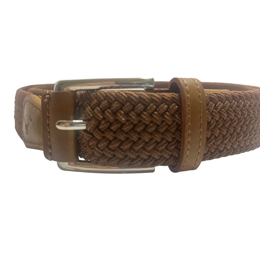 Torino‎ Brown Leather & Rayon Woven Stretch Western Casual Belt 45 Men's